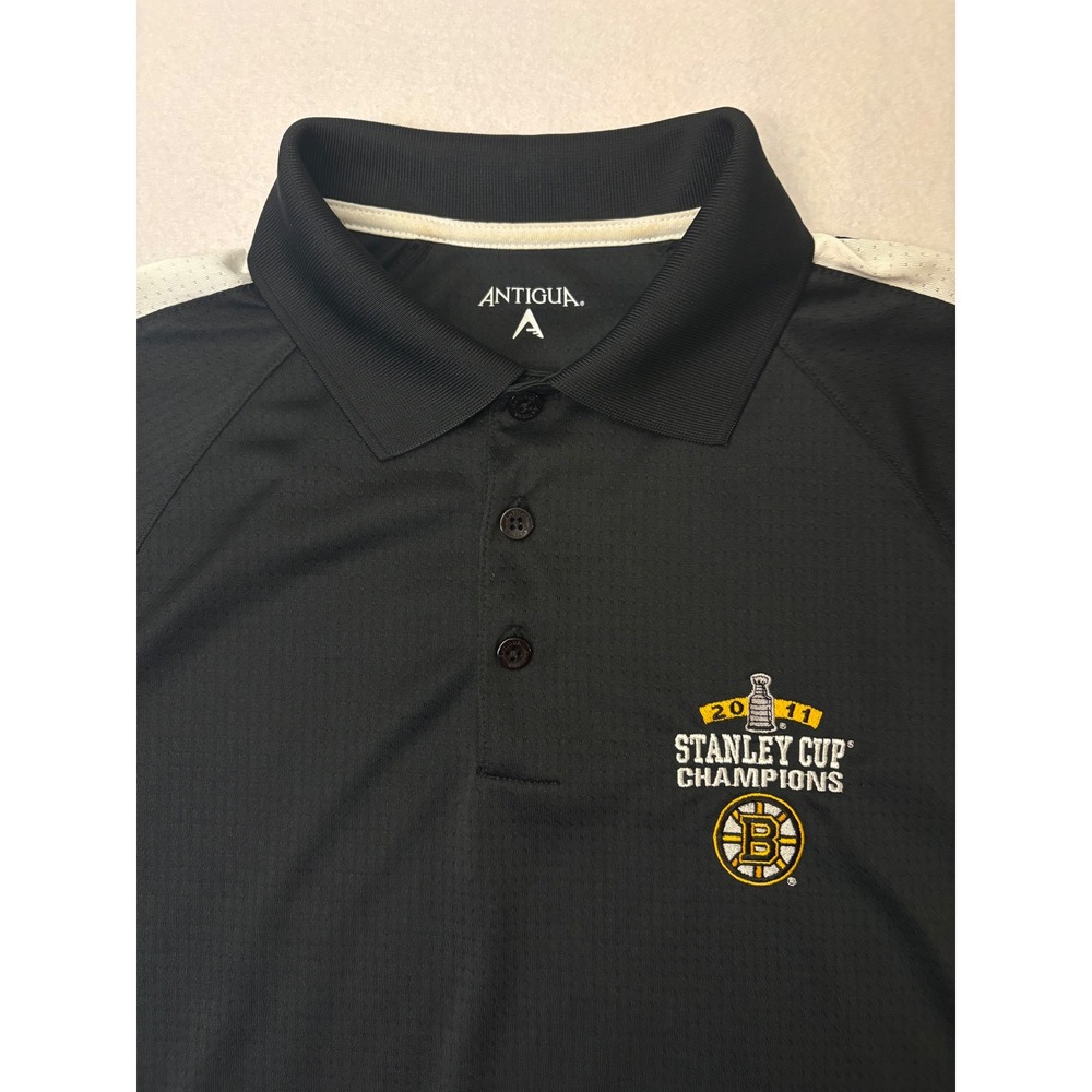 Antigua Boston Bruins 2011 Stanley Cup Champions Polo Shirt Mens Small Black NHL
